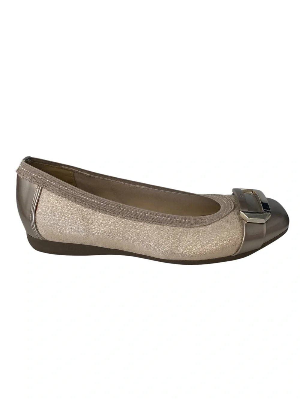 Anne Klein iFlex Uplift Ballet Flats 6.5W Gold Shimmer Cap Toe Comfort